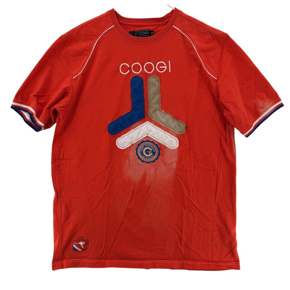 Coogi Shirt Mens 2XL Red Blue White Colorblock Graphic Australian Tee Logo Faded